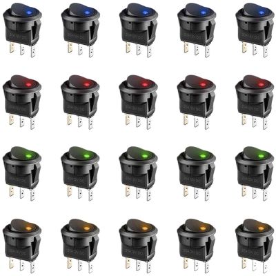 20pcs/lot On-Off Control 4 Colors Push Button Switch 3 Pin 12V 20A Amps Car Truck Rocker Round Toggle LED Switch(Green)