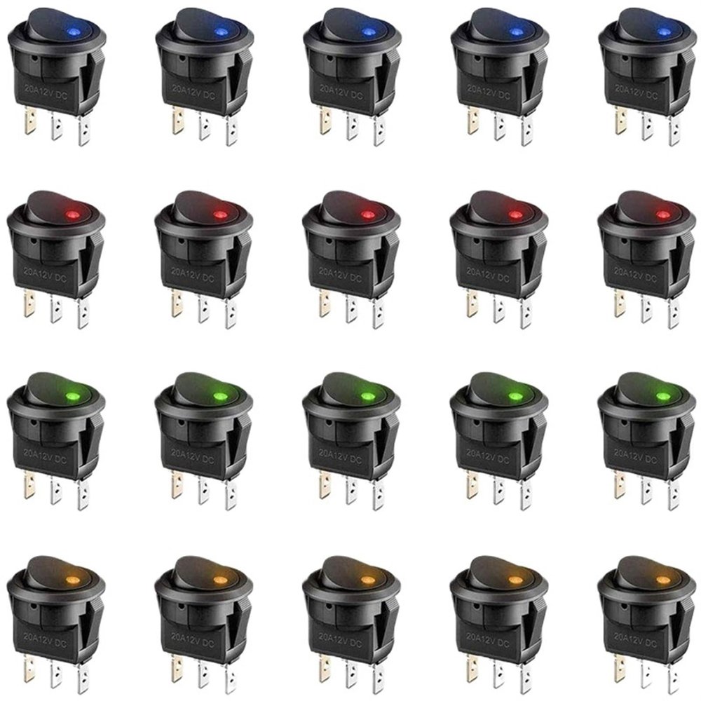 20pcs/lot On-Off Control 4 Colors Push Button Switch 3 Pin 12V 20A Amps Car Truck Rocker Round Toggle LED Switch(Green)