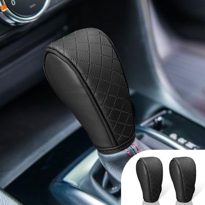 2PCS Leather Car Gear Shift Cover, Anti-Slip Dust Waterproof Gear Shifter Stick Protector, Soft Breathable Universal Automotive Shift Knob Decoration Accessories, Fit Car, SUV, Truck (Black/2PCS)
