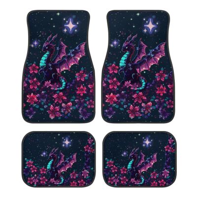 Pixel Floral Dragon Print Universal Fit Car Floor Mats 4-Piece,Front & Rear Automotive Floor Mats with Multi Pixel Style Designs