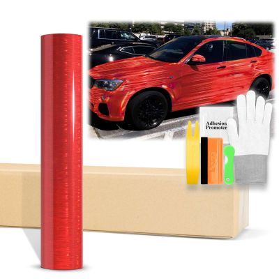 48"x60" (4FTx5FT) Red Holographic Brushed Aluminum Rainbow Neo Chrome Gloss Vinyl Wrap Auto Car Sticker Decal Film Sheet Bubble Free Air Release Technology with Tool Kit