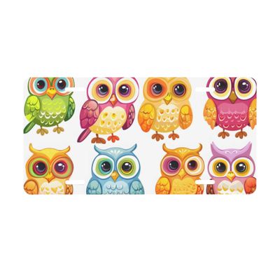 Cute Animal Cartoon Owl Front License Plate for Car Designs Stainless License Plate Holder for Men Women Metal Aluminum Decorative Accessory Vanity Tag Standard 6 X 12 Inch (4 Holes)