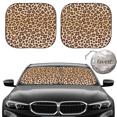 Gven Windshield Sun Shade 2pcs with Bonus Car Sunshade for Front Window Shades 2025 Technology Reflect UV and Heat Sun Visor Automotive Interior Sun Protection (Leopard, S)