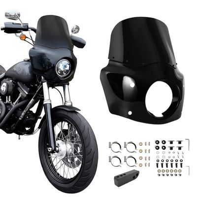 VINTGMT Motorcycle Fairing 5.75" Headlight Fairing with 11" Motorcycle Windshield 49mm Mounting Hardware for Harley Dyna FXD FXDC Street Bob FXDB Low Rider FXDL FXDLS Super Glide FXDI35(Dark Smoke)