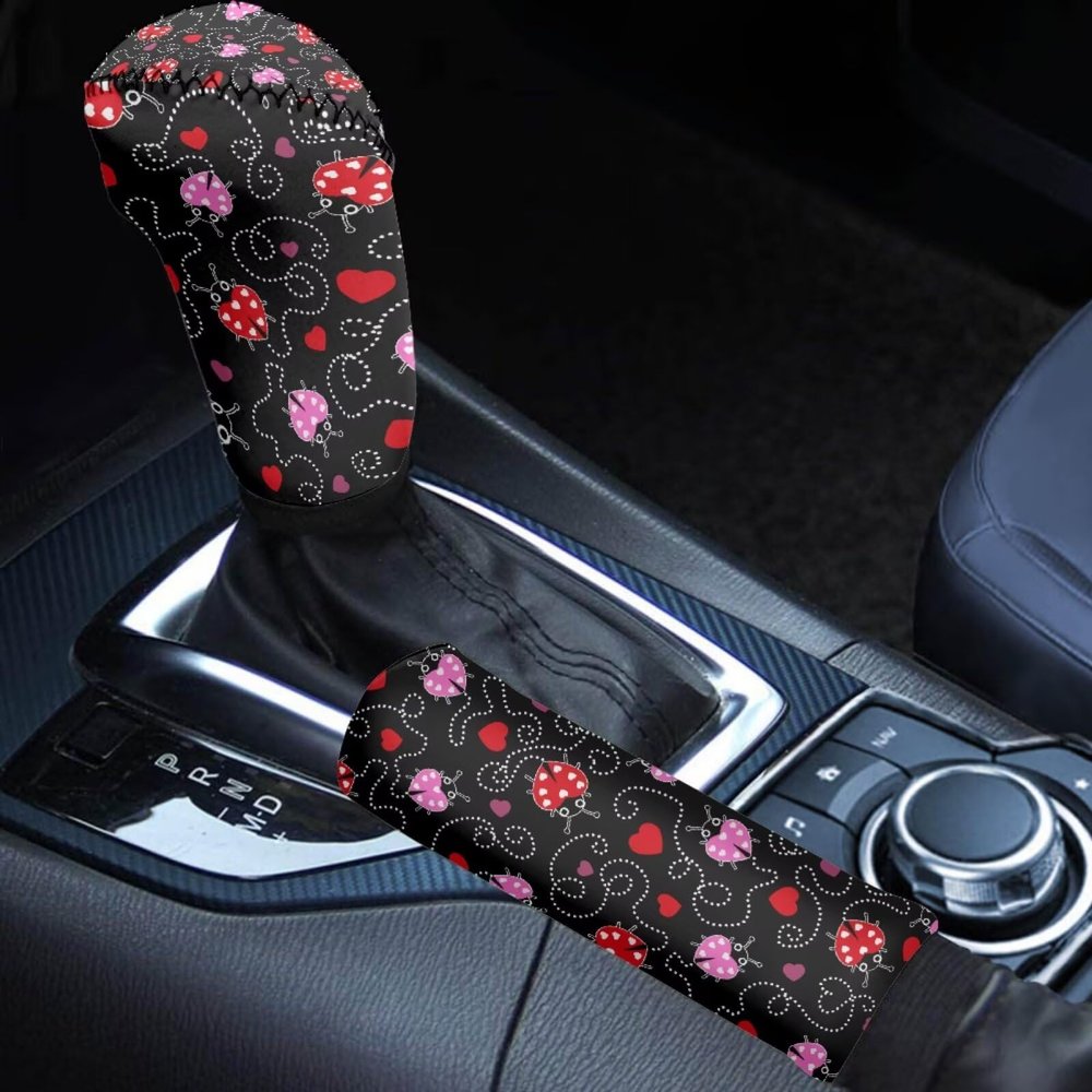 HUISEFOR Ladybug Car Handbrake Cover for Women Soft Car Shift Knob Cover Set of 2 Pack Elastic Auto Interior Accessories Universal Fit Vehicle Sedan SUV Truck 2025