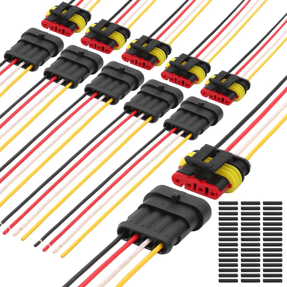 CNHAIHD Connector Waterproof, 18 AWG Automotive Electrical Connectors Male and Female Way with Heat Shrink Tubing for Car Truck Boat and Other Wire Connections (4pin 6 Kits)