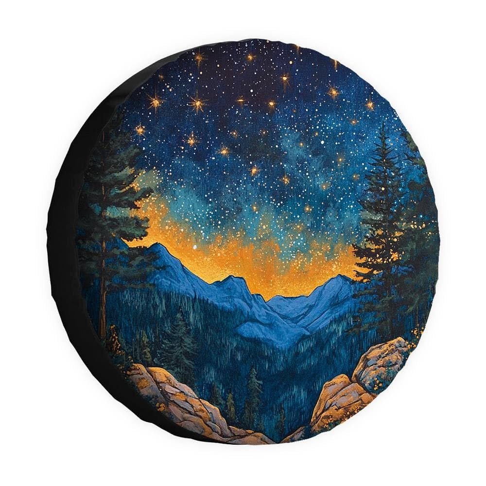 Cafetime Starry Night Spare Tire Cover Mountain Landscapes Decor Camping Trailer Wheel Protectors Covers 17 Inch Universal for Rv SUV Truck Camper Travel Trailer 31