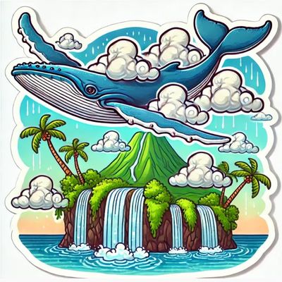 Waterproof Laptop Car Wall Window Bumper Sticker Decal of Humpback Whale Flying with Cloud Wings Over Hawaiian Island with Waterfalls (4)