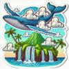 Waterproof Laptop Car Wall Window Bumper Sticker Decal of Humpback Whale Flying with Cloud Wings Over Hawaiian Island with Waterfalls (4) view 1