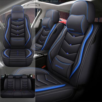 QHYBCK Car Seat Covers Full Set for Toyota Corolla 2001-2026 Leather Seat Covers, Waterproof Non-Slip Breathable and Wear Seat Cover, Car Seat Protector Adapted AirbagsLuxury, Black+Blue