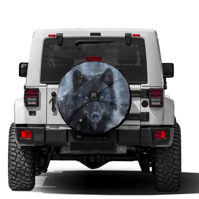 Foruidea Black Wolf Blue Eyes Looking Spare Tire Cover with Backup Camera Hole Wheel Tire Cover Fit Trailer, RV, SUV and Many Vehicle 14inch
