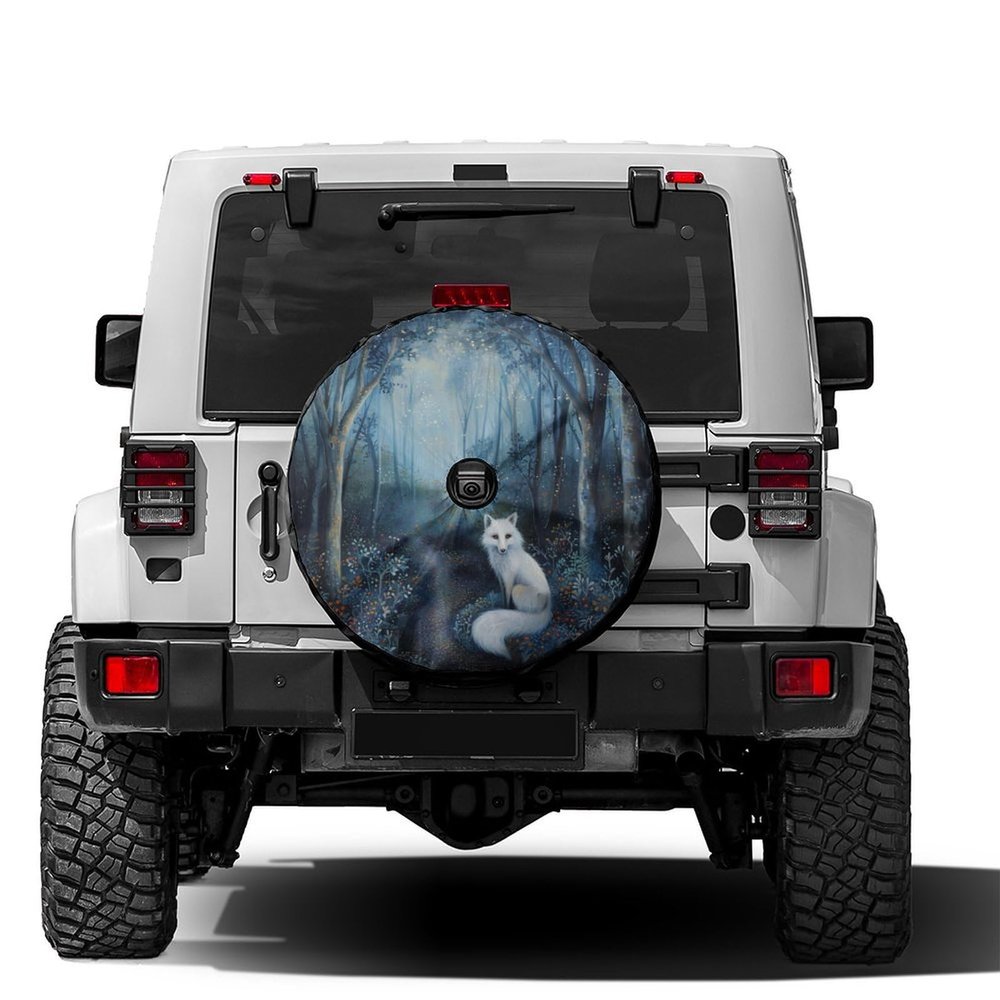 Foruidea Mystical Fox Spare Tire Cover with Backup Camera Hole Wheel Tire Cover Fit Trailer, RV, SUV and Many Vehicle 15inch