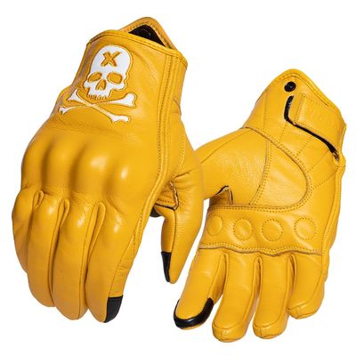 Keebik Goatskin Leather Motorcycle Motorbike Powersports Racing Gloves Reflective Skull Touchscreen for Men and Women Model (HEE6, Small)