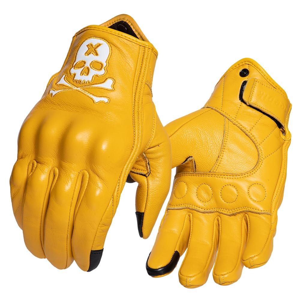 Keebik Goatskin Leather Motorcycle Motorbike Powersports Racing Gloves Reflective Skull Touchscreen for Men and Women Model (HEE6, Small)