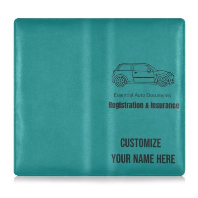 Custom Pu Leather Car Registration and Insurance Card Holder Personalized Men Women Auto Truck Comparment Accessories Case for Essential Document, Driver License, Cards Blue-green