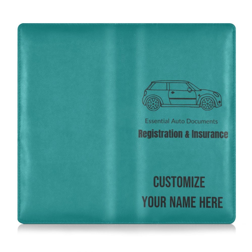 Custom Pu Leather Car Registration and Insurance Card Holder Personalized Men Women Auto Truck Comparment Accessories Case for Essential Document, Driver License, Cards Blue-green