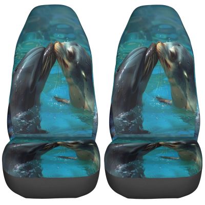 Foruidea Dolphin Sea Lion Kiss Car Seat Covers Universal 2 Pcs Auto Front Seat Cover Fit Most Cars,SUV,Sedan,Trucks