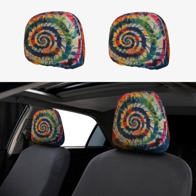 WLKSNBVD 2 PCS Car Seat Headrest Cover Universal Colorful Spiral Tie Dye Car Head Rest Protector Stretch Breathable Dust Cover Wrap Protection for Auto Front Seat Rest Decoration