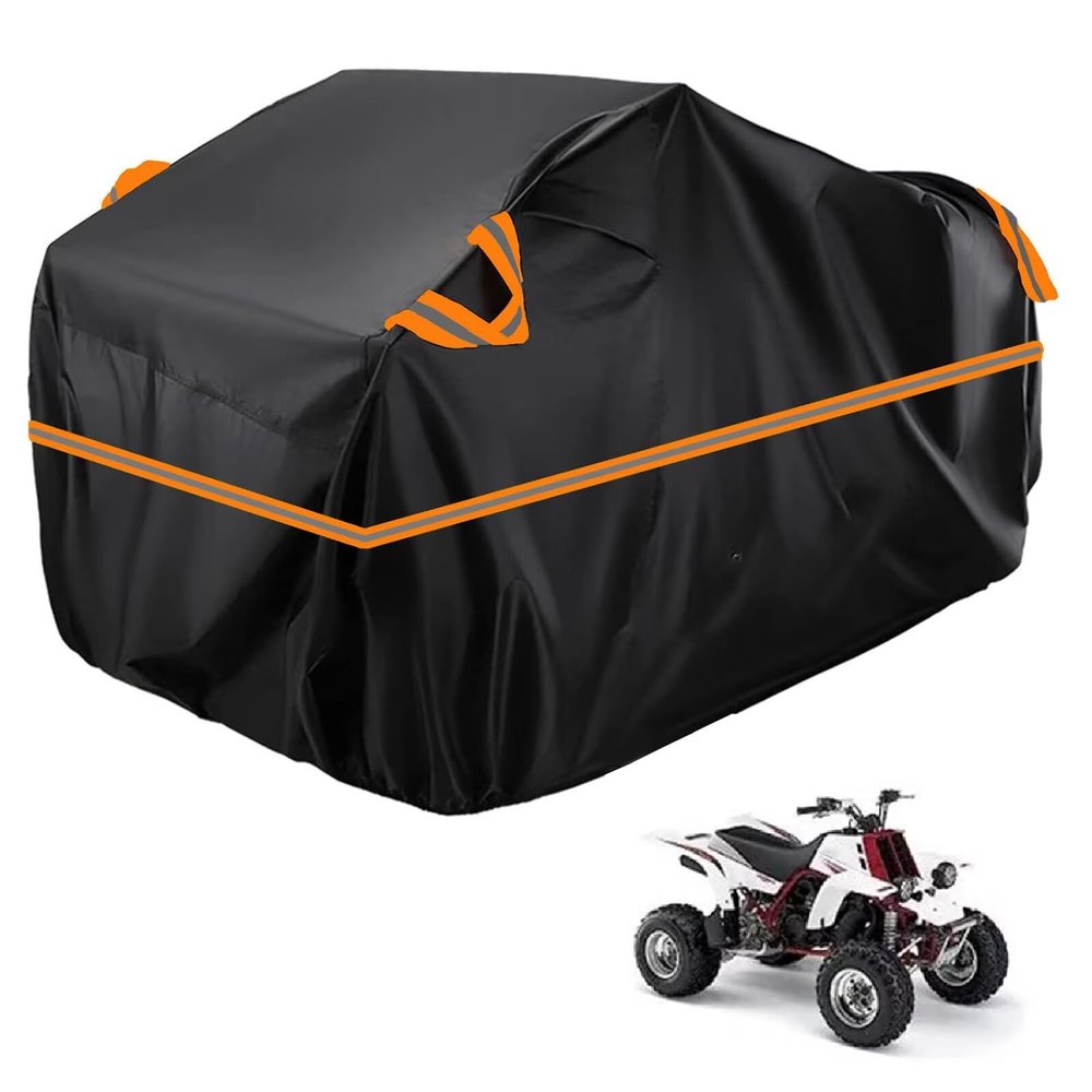 MotorCart Basics ATV Quad Cover Compatible with Yamaha Banshee 2004-2006, Reflective Strip Design Rainproof Snowproof and Sunproof 4 Wheeler CoverBlack Orange