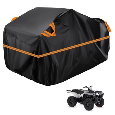 MotorCart Basics ATV Quad Cover Compatible with Yamaha Grizzly 700 2007-2015, Reflective Strip Design Rainproof Snowproof and Sunproof 4 Wheeler CoverBlack Orange