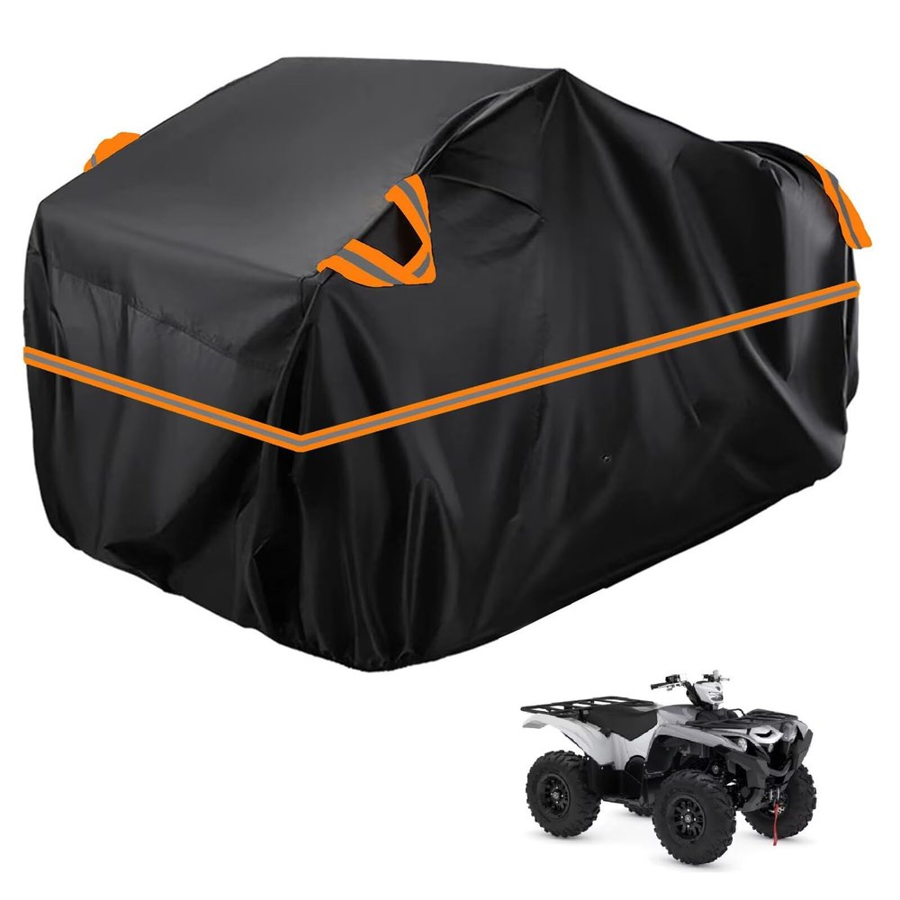 MotorCart Basics ATV Quad Cover Compatible with Yamaha Grizzly 700 2007-2015, Reflective Strip Design Rainproof Snowproof and Sunproof 4 Wheeler CoverBlack Orange