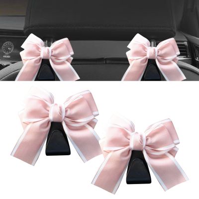 coppialu 2 Pcs Car Bow Seat Headrest Hook, Multi-Functional Automobile Seatback Hanging Organiser,Car Purse Hooks Fits For Most Cars (Pink)