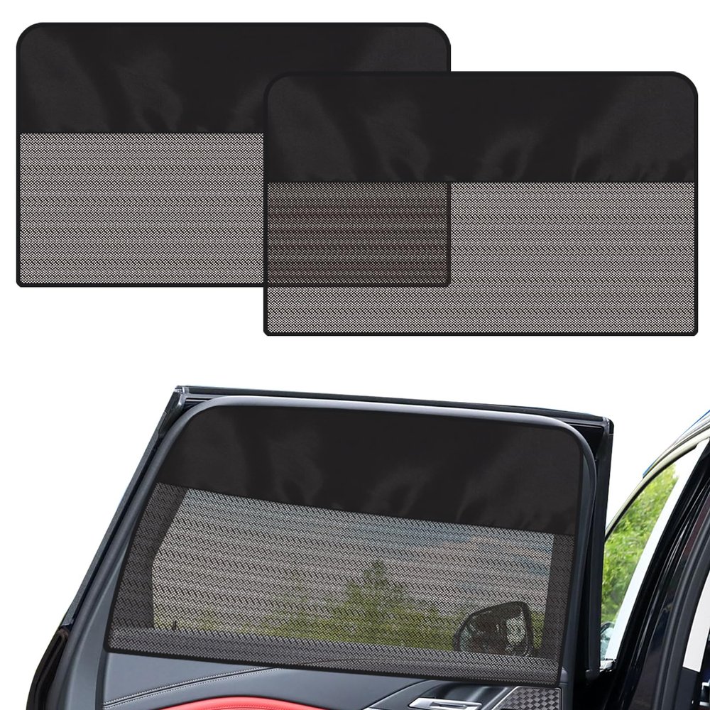 Rear Window Sun Shade, 2 PCS Magnetic Double Layer Car Side Window Sun Shades for Baby, Half Blackout & Half See-Through Back Window Covers for Sun & Privacy Protection,Car Window Accessories