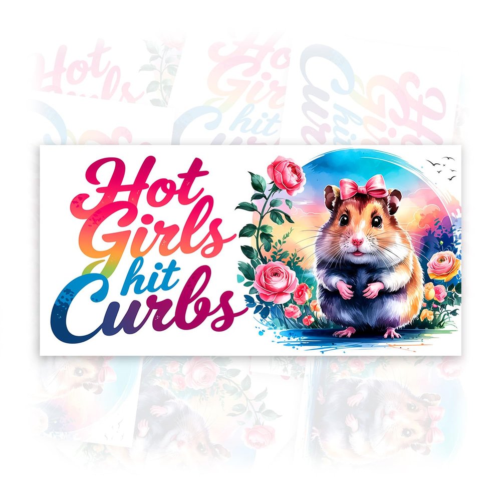 Hot Girls Hit Curbs | Bumper Sticker or Car Magnet | Funny Hamster Roses Magnetic Bumper Sticker for Trucks Cars [7.5x3.75]