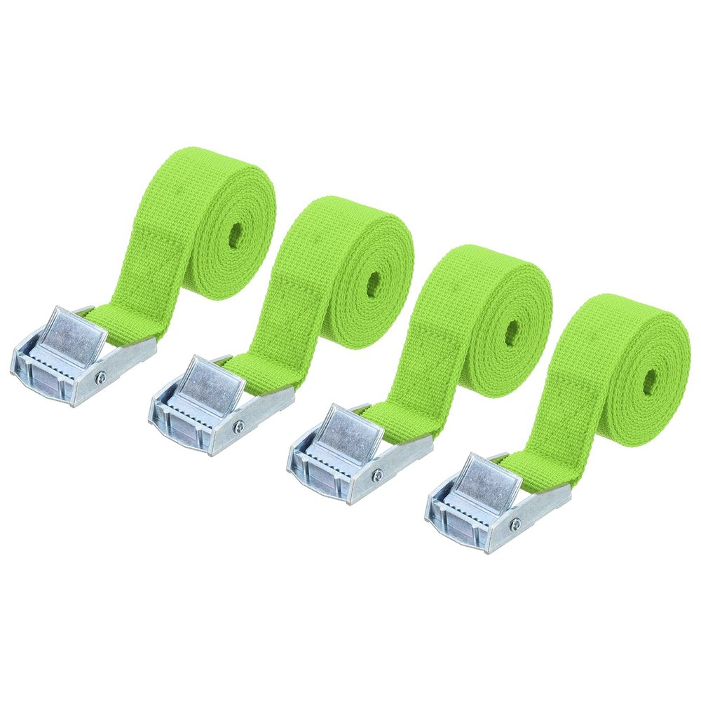 PATIKIL 1" x 5 ft Lashing Strap with Buckles, 2 Pcs Cam Buckle Tie Down Straps Adjustable Heavy Duty Secure Cinch Straps Up to 551 lbs for Cargo Kayak Bicycles, Fluorescent Green