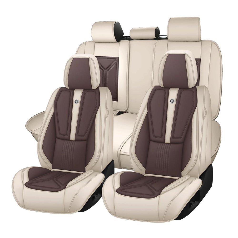 BYXN Car Seat Covers for Cadillac CTS 2003-2019 Full Seat Cover-Beige&Brown