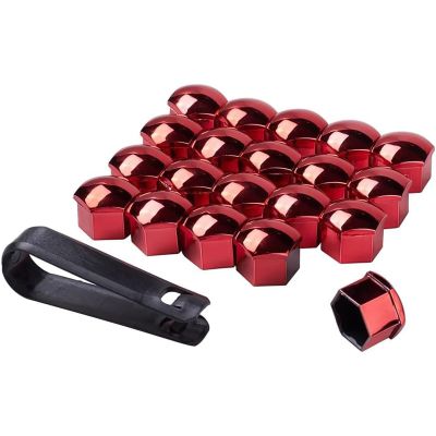 RVQWXDMR Car Wheel Nut Caps for Ford Crown Victoria Police 2005-2012, Anti-Rust Hexagonal Plastic Lug Nut Covers with Clip Tool Set, Protection Cap Replacement for Cars, E/Red- 21mm