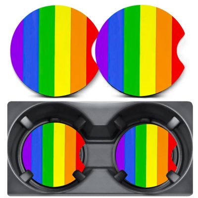 2 Pack Car Coasters for Cup Holders,Rainbow LGBT Pride Flag Car Cup Holder Coasters,2.75" Universal Size Anti Slip Rubber Mat,Car Cup Holder Decal Decor Accessories for Men,Women
