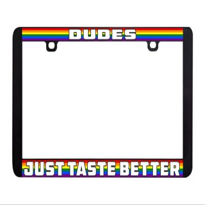 Reg Number Frame Dudes Just Taste Better Gay Lesbian LGBTQ Rainbow Weatherproof Universal Parts Funny Accessory Front Rear Plastic Women Men Design