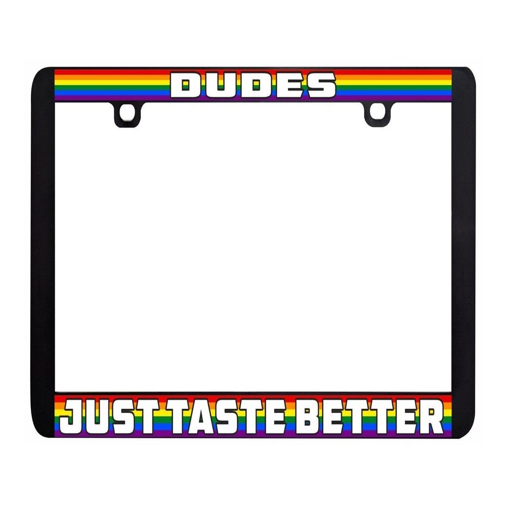 Reg Number Frame Dudes Just Taste Better Gay Lesbian LGBTQ Rainbow Weatherproof Universal Parts Funny Accessory Front Rear Plastic Women Men Design