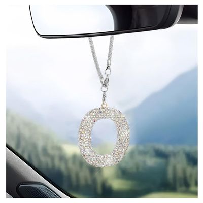 DXNQ Bling Initial Car Rear View Mirror Ornament, Crystal Sparkling Cute Letter Charm Pendant Auto Decor, Hanging Lucky Diamond Initial Charm Car Mirror Bag Ornament for Girl Women (Letter O)