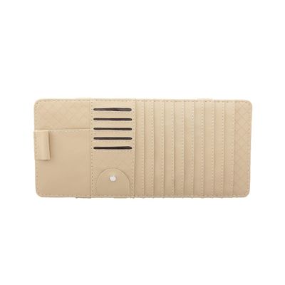 Luxshiny Multi-Functional Visor Organizer CD Holder and Storage Bag Beige Leather Visor Storage for Sunglasses Cards and Pens for Vehicle Accessories