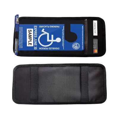 ZIMISI Handicap Placard Holder for Car, Universal Transparent Disabled Parking Permit Sign Protector, Auto Sun Visor Storage Clip Accessories with Pen Holder, Card Slot, Elastic Strap (Black)