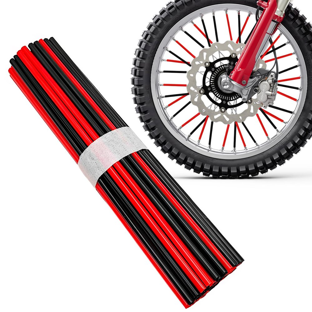 NYTKL 72 PCS Dirt Bike Spoke Skins Covers, Wheel Spoke Skins Wrap Covers Trim for 8"-21" Rims, Wheel Rim Pipe Trim Decoration Protector for Motorcycle Dirt Bike Wheelchair (Black+Red)