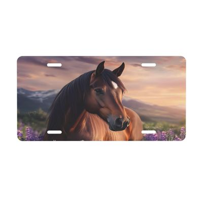 Front License Plate for Car Designs Brown Animal Horse Stainless License Plate Holder for Men Women Metal Aluminum Decorative Accessory Vanity Tag Standard 6 X 12 inch (4 Holes)