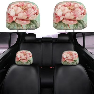 Foruidea Peony Vintage Car Seat Headrest Cover Set of 2 Pack Car Truck SUV Van Head Rest Protector Covers Universal Fit Cushion for Womens Mens