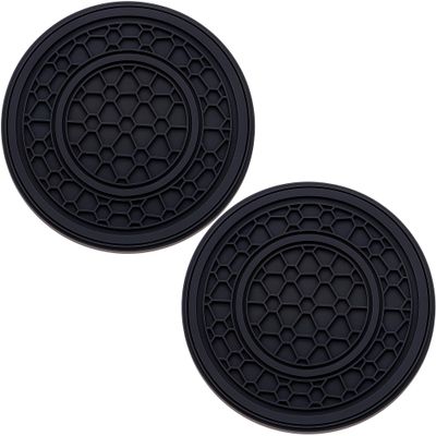 MEAJOO 2 Pack Car Drink Cup Coaster 2.75 Inch Anti-Slip Silicone Mat, Secures Beverages in Place Trendy Auto Accessory for Women & Girls (Black)