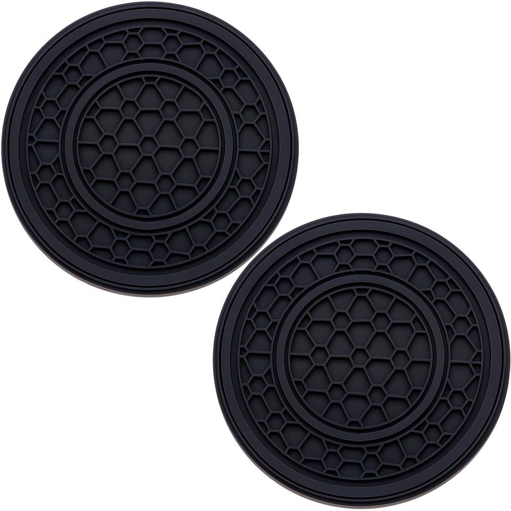 MEAJOO 2 Pack Car Drink Cup Coaster 2.75 Inch Anti-Slip Silicone Mat, Secures Beverages in Place Trendy Auto Accessory for Women & Girls (Black)