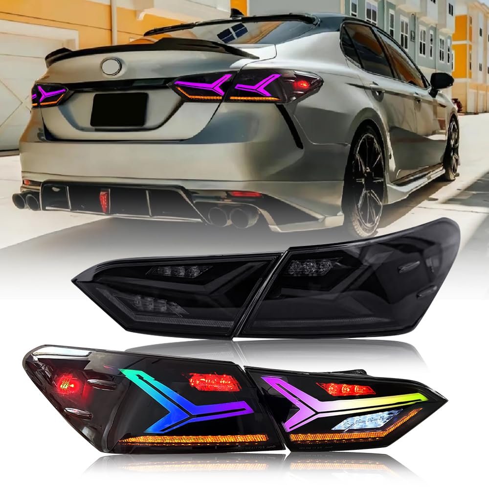letsdate Taillights Compatible For 8th Gen(XV70) Camry L, LE, SE, XLE, XSE, TRD, Nightshade 2018-2024 w/Start-up Animation w/Amber Switchback Turn Signal, Multicolor DRL
