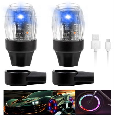YUERWOVER 2 PCS Tire Valve Light Colorful LED Car Wheel Lights Waterproof Flash Lantern Tire Valve Stem Cap Lamp Automotive Decoration Accessories for SUV Truck Motorcycle Bike Bicycle (2 Blue)