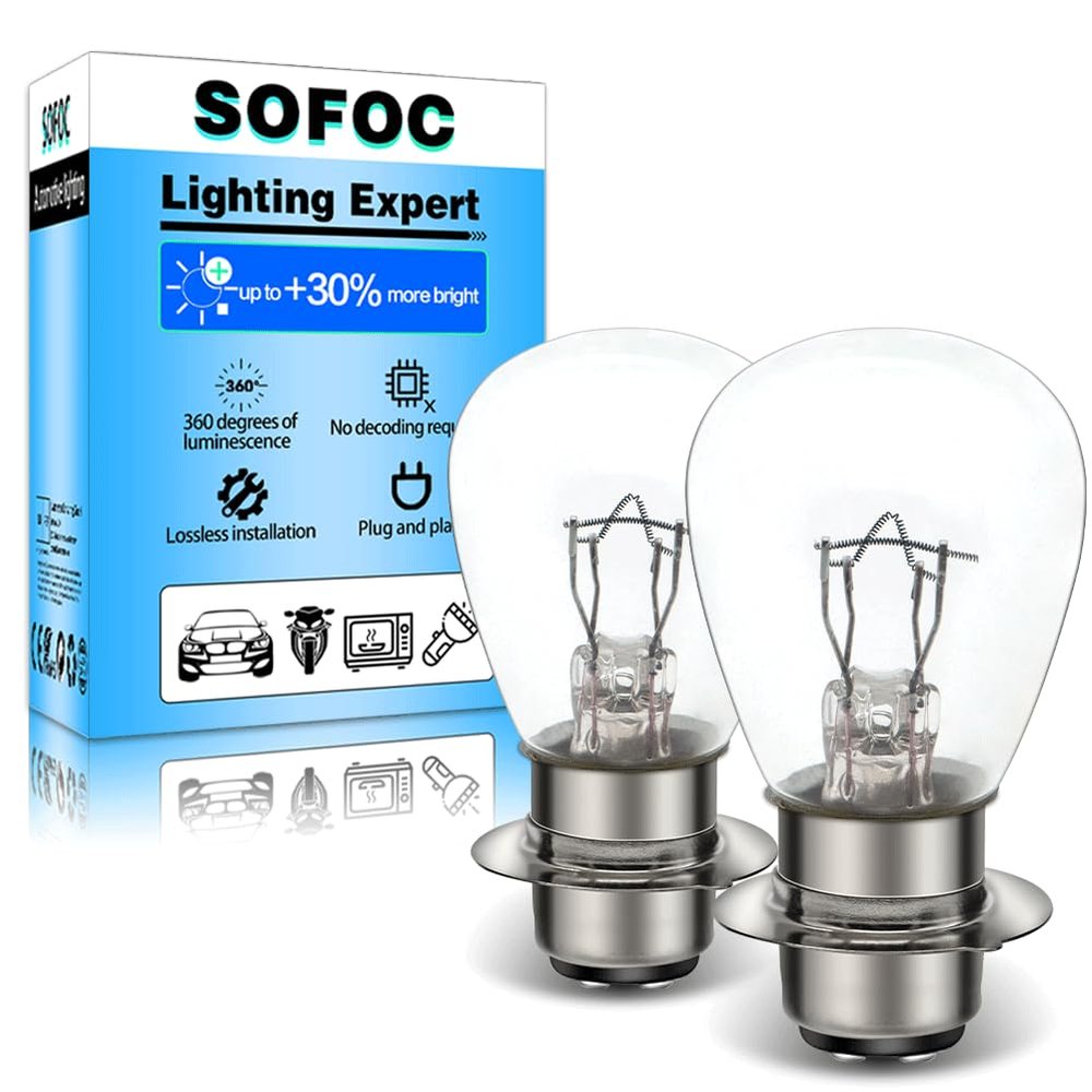 SOFOC H6M P15D-25-1 Bulbs for Motorcycle/ATVs,Warm White RP30 Bulb High/Low Beam Lamp Dual Contact Base 6V 25W 2Pcs