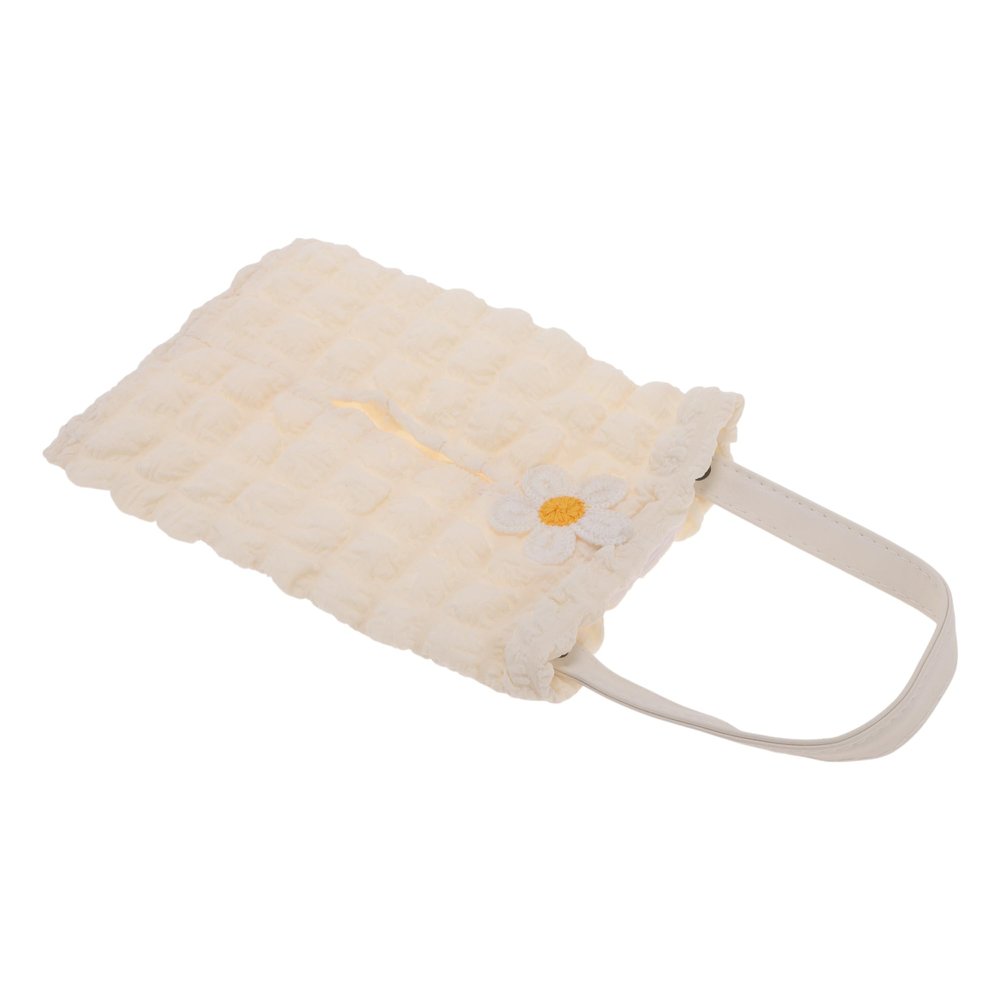 INFINAUTO Car Tissue Holder Car Tissue Box Organizer Puff Pastry Polyester 28x18x2cm Beige Small Flowers 1 Pcs