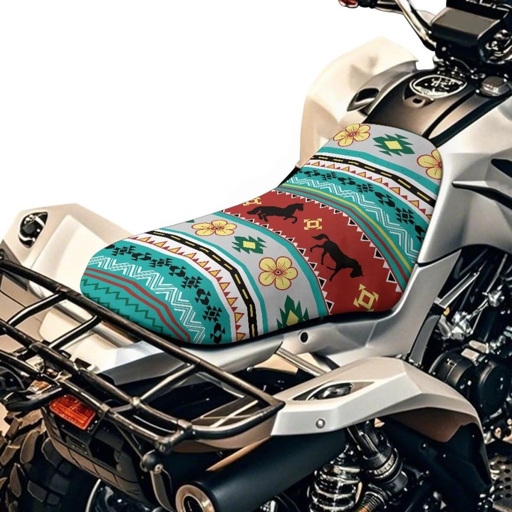 Dreaweet ATV Seat Cover Waterproof Outdoor Four Wheeler Accessories Native American Tribal Horse Seat Covers Universal Fits for Most ATVs Model Scrambler Foreman Rancher Sportsman