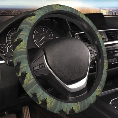 Black Bears Car Elastic Steering Wheel Cover Universal 15 Inch Vehicle Stretch Steering Wheel Cover Protector for Men Women Car Protective Cover Novelty Cars Interior Accessories