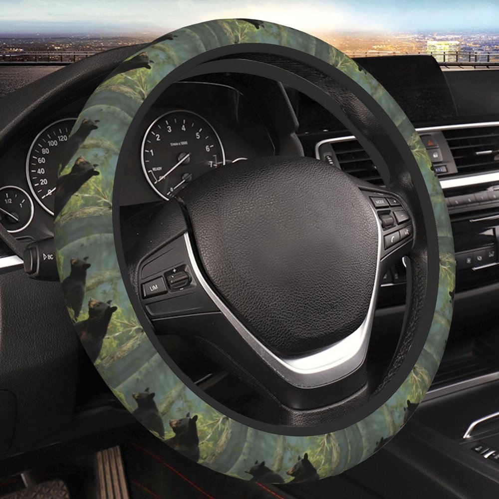 Black Bears Car Elastic Steering Wheel Cover Universal 15 Inch Vehicle Stretch Steering Wheel Cover Protector for Men Women Car Protective Cover Novelty Cars Interior Accessories