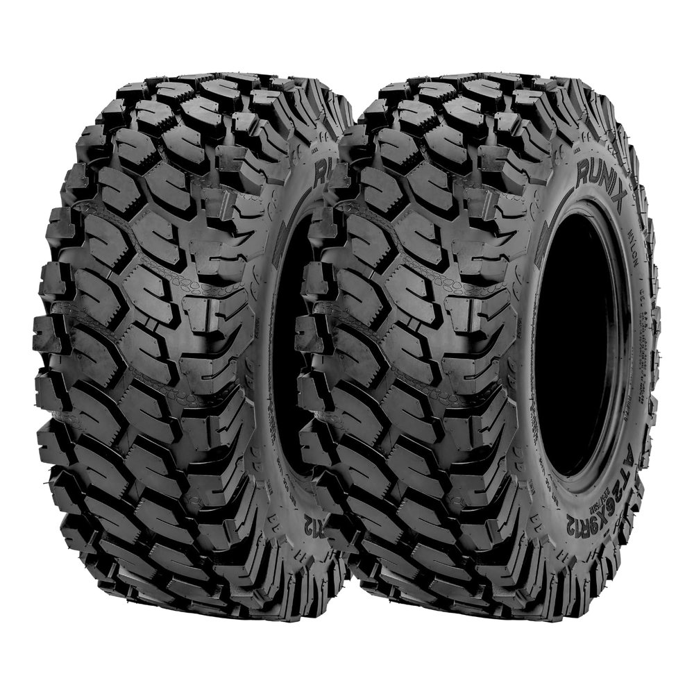 RUNIX ATV UTV Radial Tires, RUNIX TerraVance, 25X8R12, 25X8-12, Set of 2, Radial Tire, All Terrain, AT25X8R12, 6PR, Tubeless